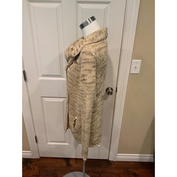 Yellow Bird Anthropologie Tan Asymmetrical Rib Knit Cardigan, Size Small - Picture 3 of 5